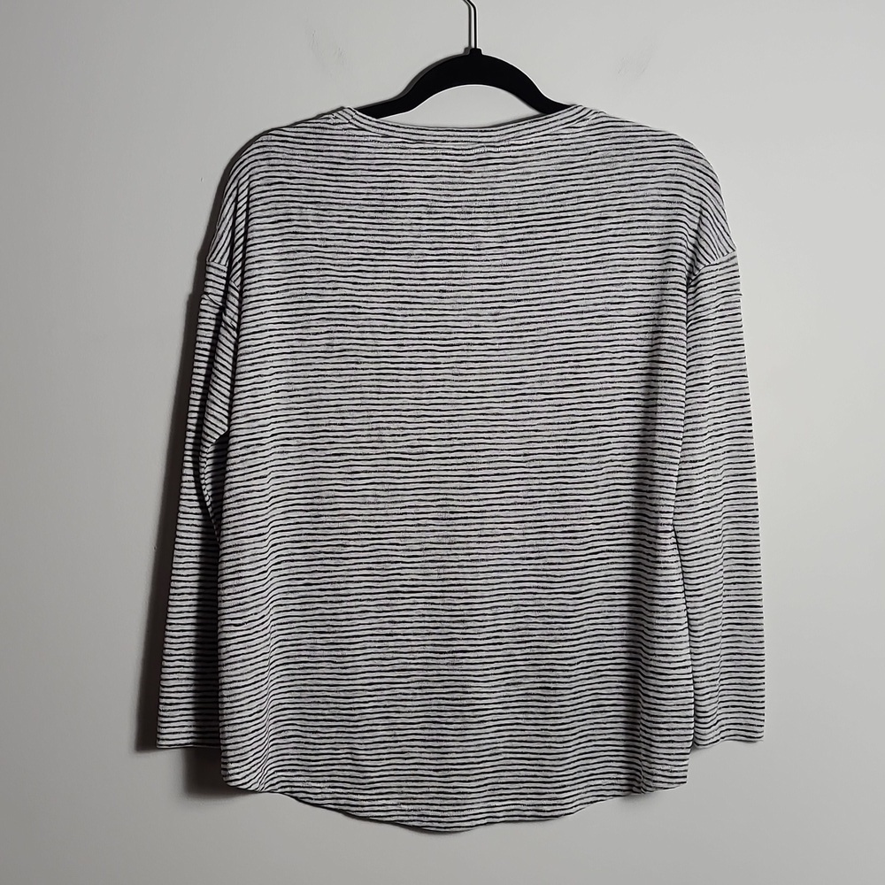 BANANA REPUBLIC Black and White Striped Top 3/4 Sleeve Size Petite XSmall - Picture 11 of 16